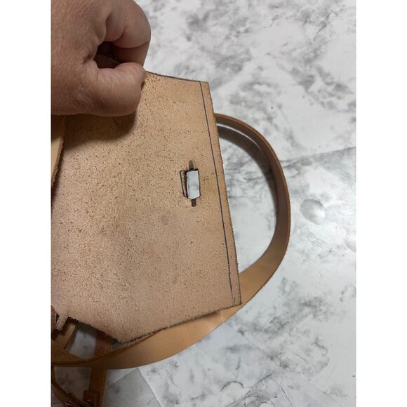 Bohemian Handmade Leather Natural Tan Squared Shoulder Bag Twist Lock Closure - Picture 10 of 11